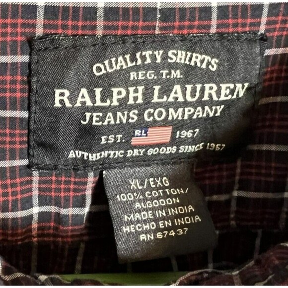 Polo Ralph Lauren Jeans Co. Men's XL Button Down Red Plaid RL Flag L/S - Picture 2 of 7